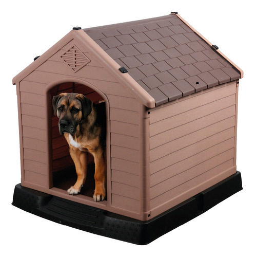 Casa Para Perro De Plastico Raza Grande Resistente Exterior Color Café