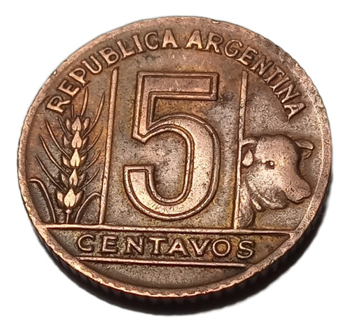 Moneda Argentina 5 Ctvs. 1949 Torito (Usado)