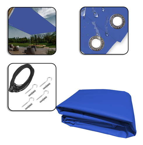Tela Sombreamento Azul 4x4 Mts Impermeável Shade Lux + Kit