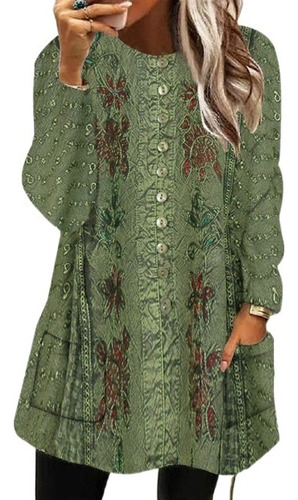 Vestido Vintage De Mujer De Un Solo Pecho Con Motivo Floral