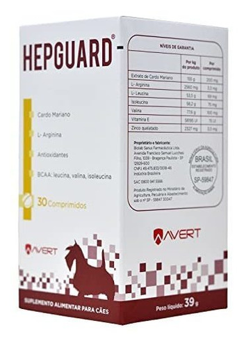 Suplemento Alimentar Para Cães Hepguard 30 Compr. Avert Full