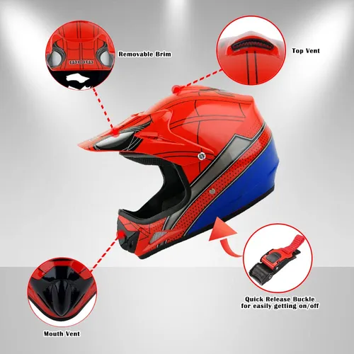 Casco Wow Para Niños, Motocross, Bmx, Atv, Dragón, Rojo, Tal