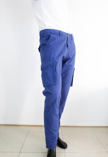 Pantalon Cargo Gabardina Azul