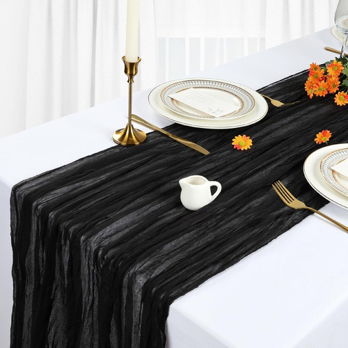 2pzs Caminos De Mesa Gasa Elegante Boho Decoración Boda Color Blanco Black Mantel Decorativo Decoración de Mesa Decoración de Fiesta Bebé Bautizo Cumpleaños Celebración Estilo Vintage Decoración