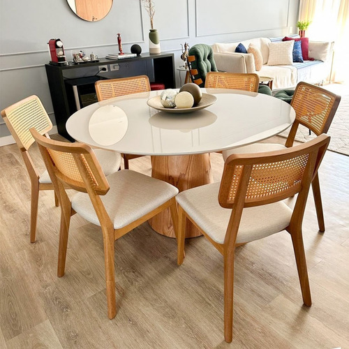 Mesa Jantar Cone Laqueado Tampo Redondo Laca Com Vidro 110cm