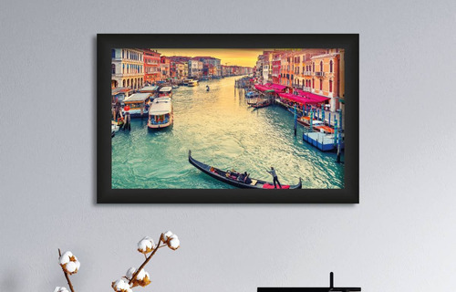 Cuadro Decorativo Italia Venecia 62.3 X 40cm Color Multicolor Armazón Negro