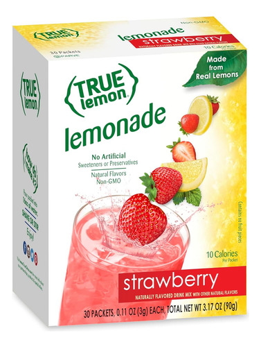 True Lemon Strawberry Lemonade - Mezcla De Bebida Potenciado
