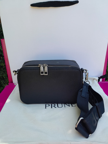Bandolera Cartera Mujer Prune New Penny Efecto Cuero Negro Lisa Níquel Negro