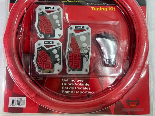 Imagen 7 de 8 de Cubre Volante Pomo Palanca Cambio Kit Tuning Auto Rojo K680