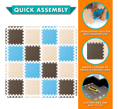 Moqueta De Ejercicio Puzzle De Espuma Eva Para Gimnasio Blue/brown/beige - 16 Tiles