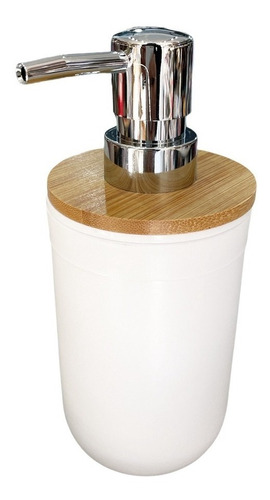 Dispenser Jabón Liquido Dosificador Plastico Y Bambu Blanco