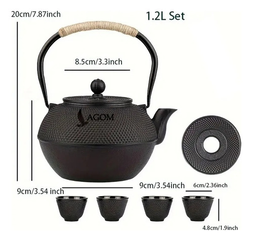 Lagom Teteras Y Hervidores De Estilo Japonés De 1200 Ml Con 4 Tazas Infusor Y Hierro Fundido Colador Modelado Para La Oficina En El Hogar Tetera O Decoración De Té De Yoga Etera