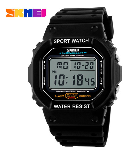 Reloj De Pulsera Digital Para Hombre Skmei 1134bk Color De La Correa Negro Color Del Bisel Negro Color Del Fondo Negro