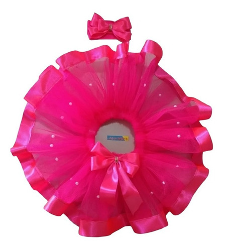 Saia De Tule Rosa Pink Infantil Com Tiara