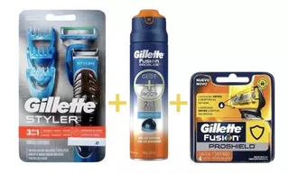 Maquina Gillette Styler + Gel Fusion Proglide + 5 Repuestos