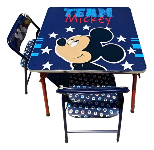 Mesa Plegable + 2 Sillas Mickey Mouse Disney Rojo Y Azul