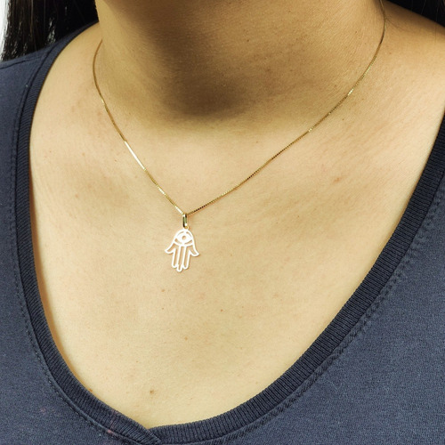 Pingente Ouro 18k Palma Hamsa Olho Grego Espelhado