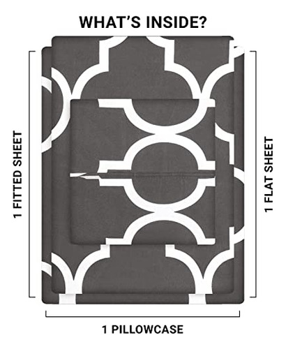 Juego De Sabanas Tamaño Individual Xl Cuadrifolio Color Gri Gris Estampado