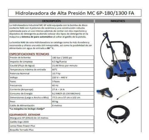 Hidrolavadora Nilfisk 8300w (industrial) Mc 6p-250/1100 Fa