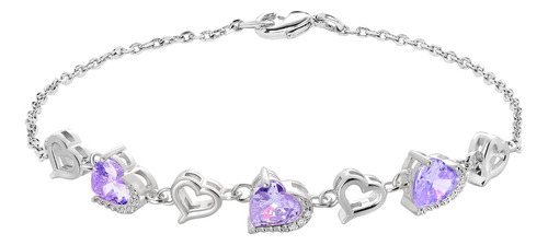 S Pulsera De Corazón Para Mujer Con Platino, Baño De Rodio Y