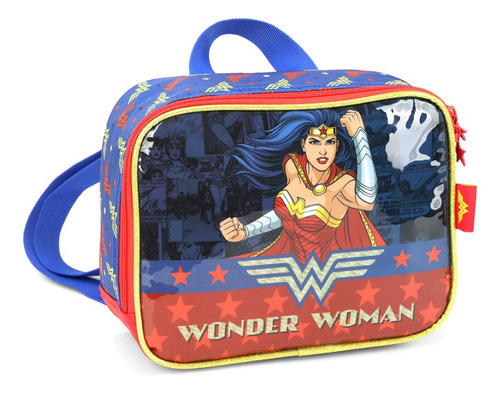 Lancheira Térmica Escolar Mulher Maravilha Wonder Woman Azul