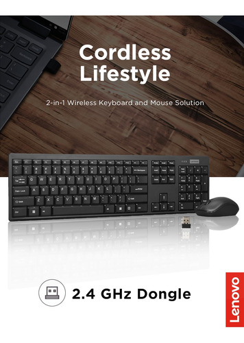 Combo De Teclado Y Ratón Lenovo 100 Wireless Black