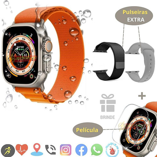 Smartwatch Hw8 Ultra 3 Pulseiras E Película Tela Infinita Hd Cor da pulseira Laranja