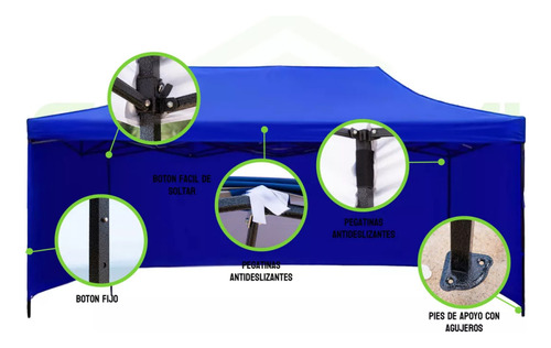 Carpa Plegable Azul 3x4.5 Mts Impermeable Con Paredes Toldo