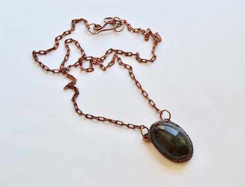 Imagen 8 de 9 de Collar Dije Obsidiana, Cadena De Cobre, Regalo Joyeria Autor