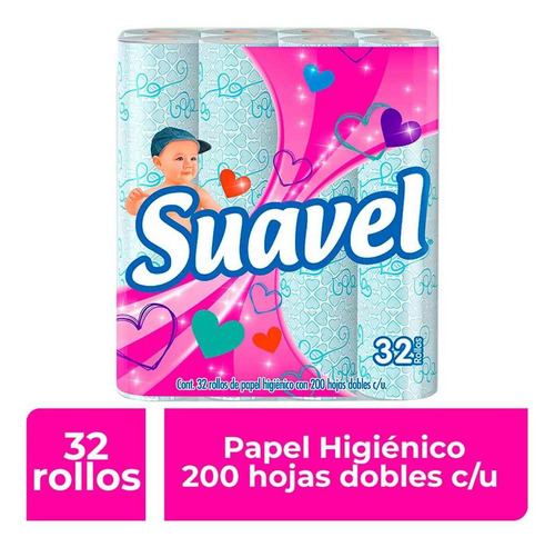 Papel Higiénico Suavel 200 Hojas Dobles 32 Rollos