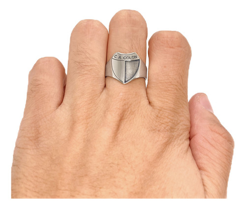 Anillo Escudo Equipo Fútbol Argentina Colón De Santa Fe B - Mediano Plata 925