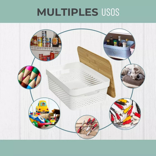 Caja Organizadora Con Tapa Bambu Canastos Multiuso 11 Litros