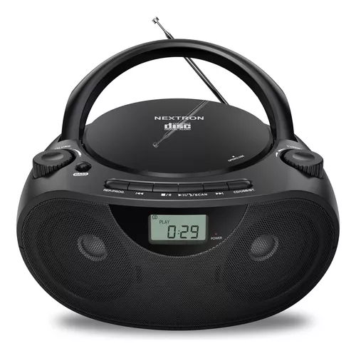 Boombox reproductor de CD portátil con Bluetooth, radio FM, reproducción de  MP3 USB, entrada auxiliar, conector para auriculares, compatible con