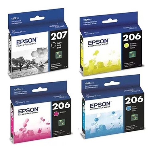 Imagen 1 de 8 de Combo Epson T207 Negro +3 T206 Colores Original 207