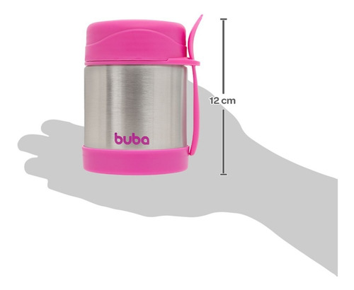 Pote Térmico Inox Parede Dupla Com Talher Buba Rosa 360ml