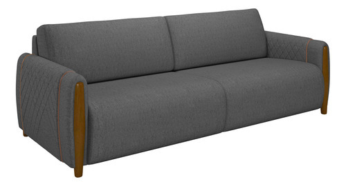 Kit Sofá 02 Lugares Sala Estar 168cm Com 02 Poltronas Flora Pés Madeira M03 Linho Chumbo