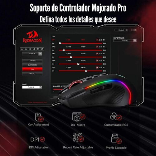Mouse Redragon Predator M612 Wired Rgb - Negro