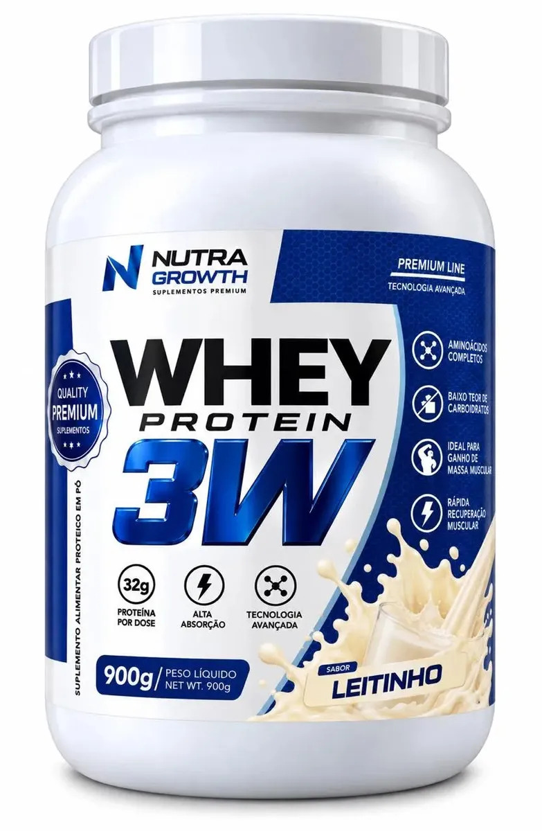 Whey Protein 3w 900g Whey Nutra Growth leitinho