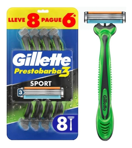 Gillette Prestobarba3 Rastrillo Para Afeitar Sport 8p