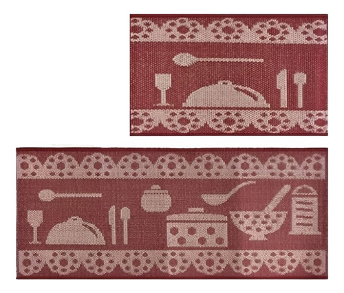 Jogo De Cozinha Passadeira Sisal 2 Peças Rustico Eco Nature Cor Tea Vermelho