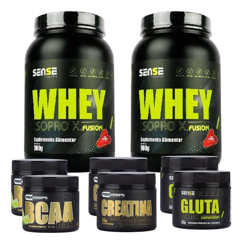 Combo 2 Whey Protein +2 Bcaa +2 Glutamina + 2 Creatina-sense Sabor Baunilha