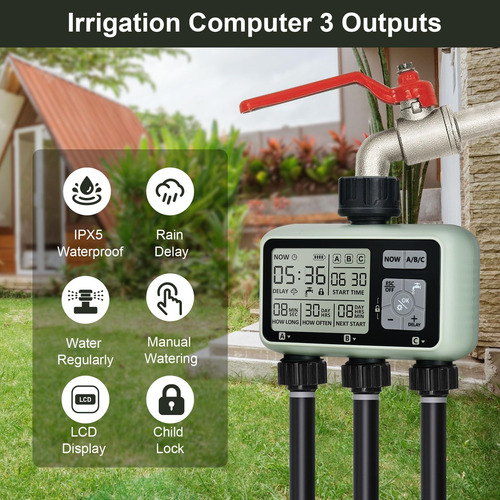 Temporizador De Riego 3 Zonas Marca Xyz Modelo Abc123 Verde
