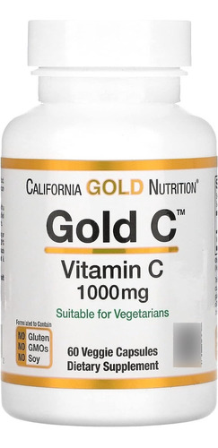 Vitamina C 1000 mg 60 cápsulas California Gold Nutrition U.S.A. Sabor sem sabor