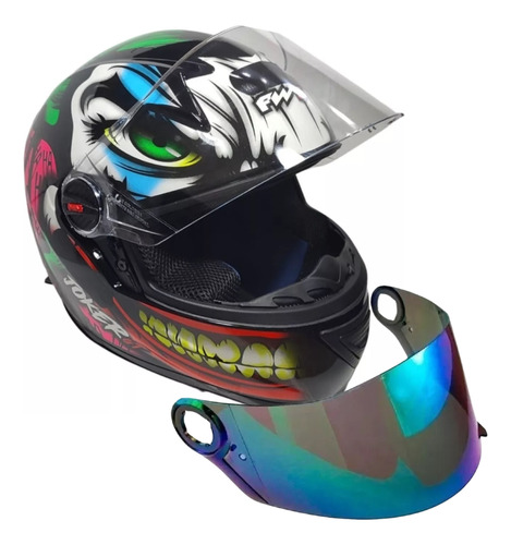 Capacete Fw3 Joker Coringa Preto Brilhante Viseira Camaleão