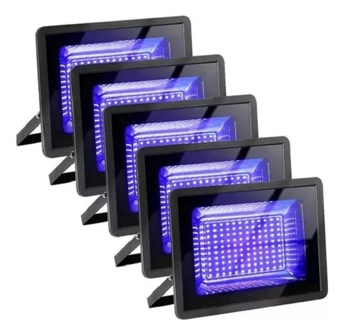 Kit 5 Refletor Led 10w Holofote Azul Bivolt A Prova D'água Carcaça Preto 110v/220v