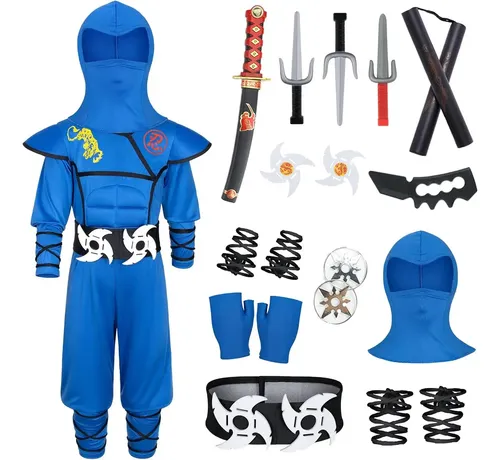 Disfraz Ninja Niño 18 Piezas | Conjunto Ropa Y Accesorios Para Carnaval, Halloween, Cosplay Tallas M/L