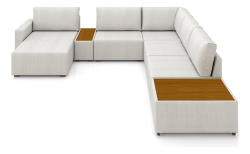 Sofá De Canto Chaise Mesa Lateral Sala 347cm Gales Bouclê Cru