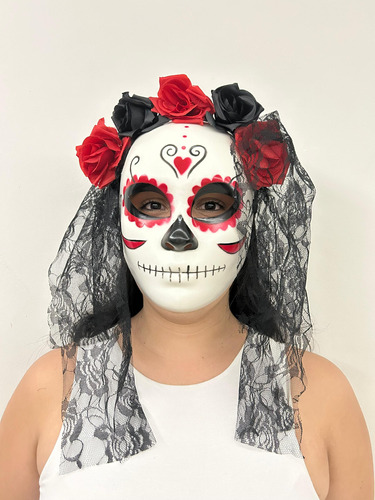 Mascara De Catrina Disfraz Halloween Rosas Muerto Loca