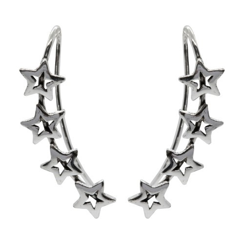 1 Par Aros Trepadores Modelo Estrellas Caladas, En Plata 925