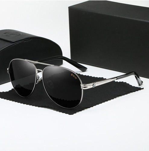 Óculos De Sol Bmw Aviador Masculino Polarizado Luxuoso Cor Prateado Cor da lente Preto